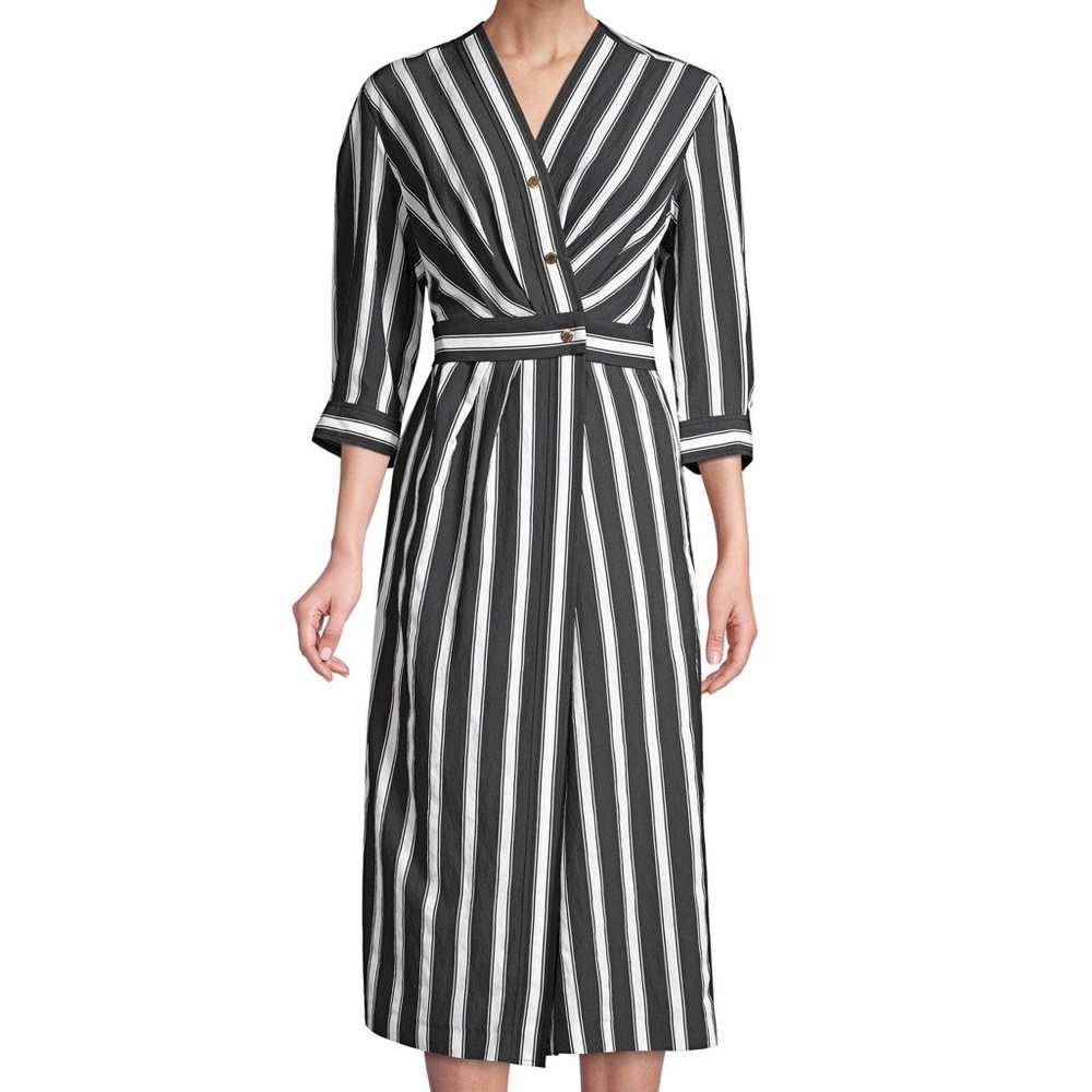 Sandro Striped V-Neck Midi Dress